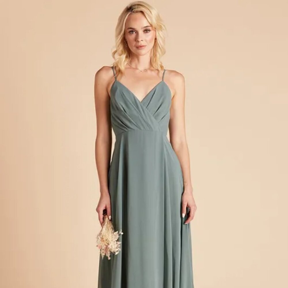 Birdy Grey Kaia Bridesmaid Dress Chiffon Sea Glass - Size Small, EUC